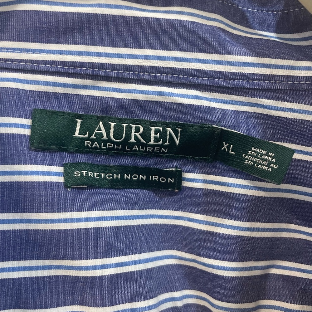 Lauren Ralph Lauren Women’s Navy and White Cotton Striped Shirt sz XL - Picture 2 of 8